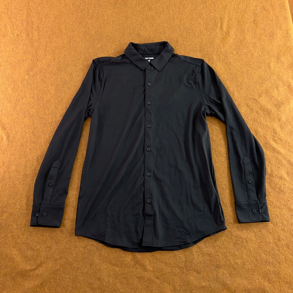 True Classic Mens Size Medium Black Stretch Long Sleeve Button Down Shirt New